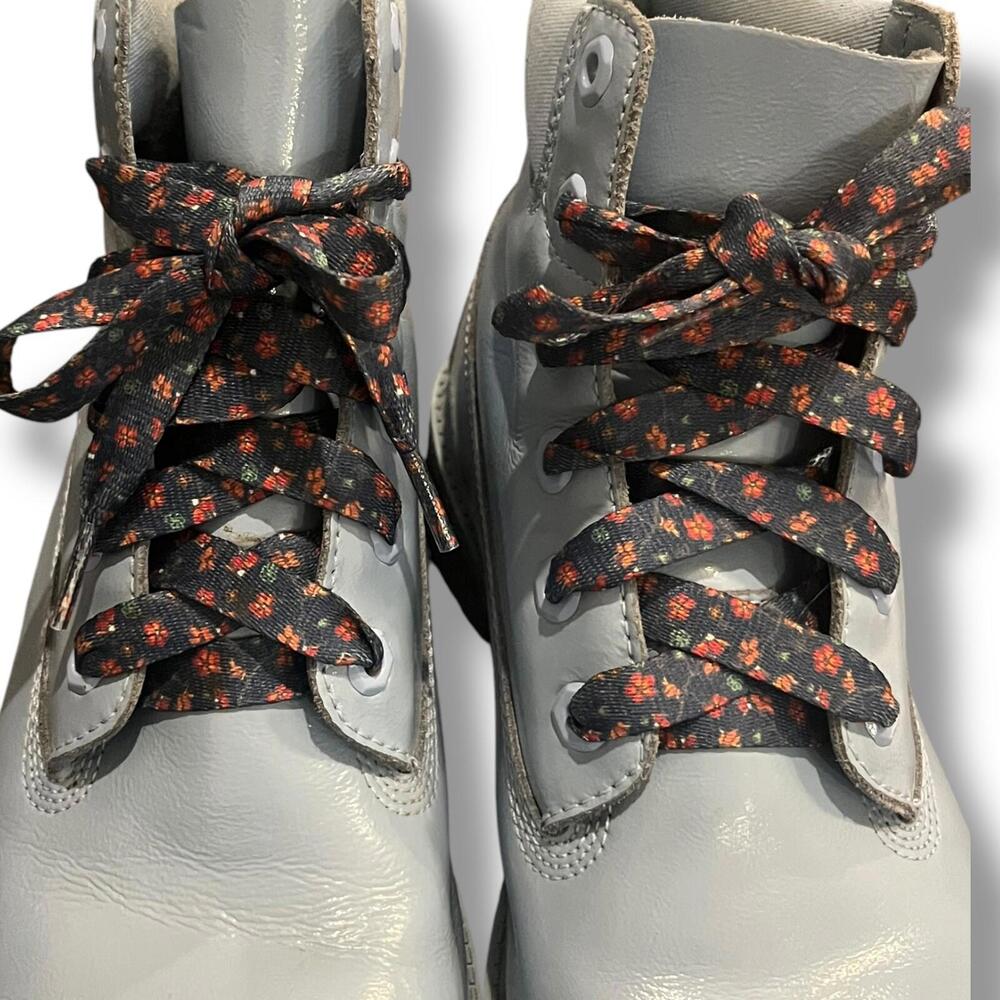 Timberland Junior Girls Sz 7 6” Premium WP Baby Blue Shine 1991A Leather Floral - Picture 6 of 15